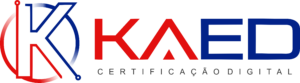 Logo kaed vermelho e azul, está escrito "KAED" e logo abaixo "certificação digital"