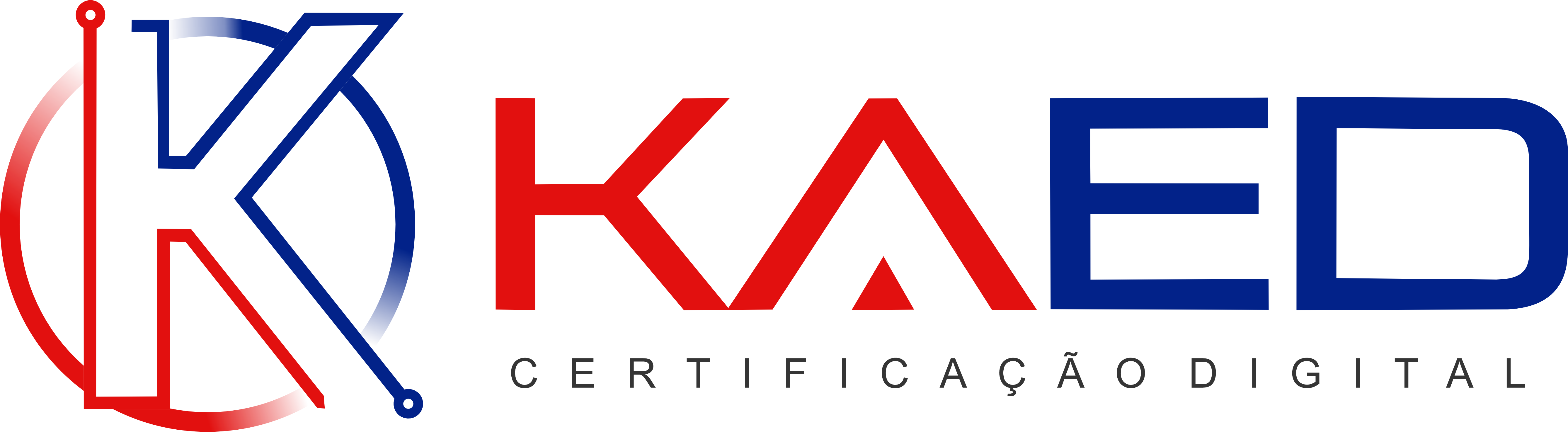 Logo kaed vermelho e azul, está escrito "KAED" e logo abaixo "certificação digital"